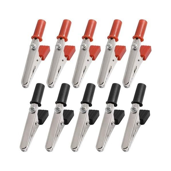 Set of 10 Red and Black Alligator Clips, Small Metal