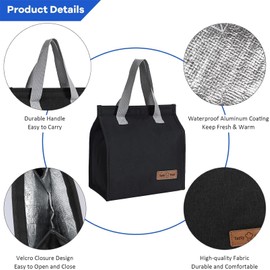 Lunch Bag Insulated, Lunch Box Bag, Reusable Lunch Tote Bag, Lunch Box Container Bag Insulated for Women Men Work Office Picnic Travel(Black)