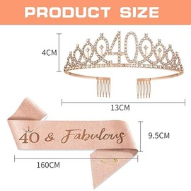 Blunesta 40th Birthday Sash and Tiara Set for Women – Rose Gold Queen Sash, Glittering Tiara, Elegant Birthday Accessories
