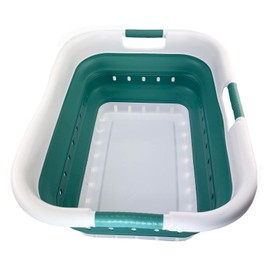 SAMMART 41L (10.8 Gallons) Collapsible 3 Handled Plastic Laundry Basket - Foldable Pop Up Storage Container/Organizer - Space Saving Hamper/Basket (1, White/Celadon Green)