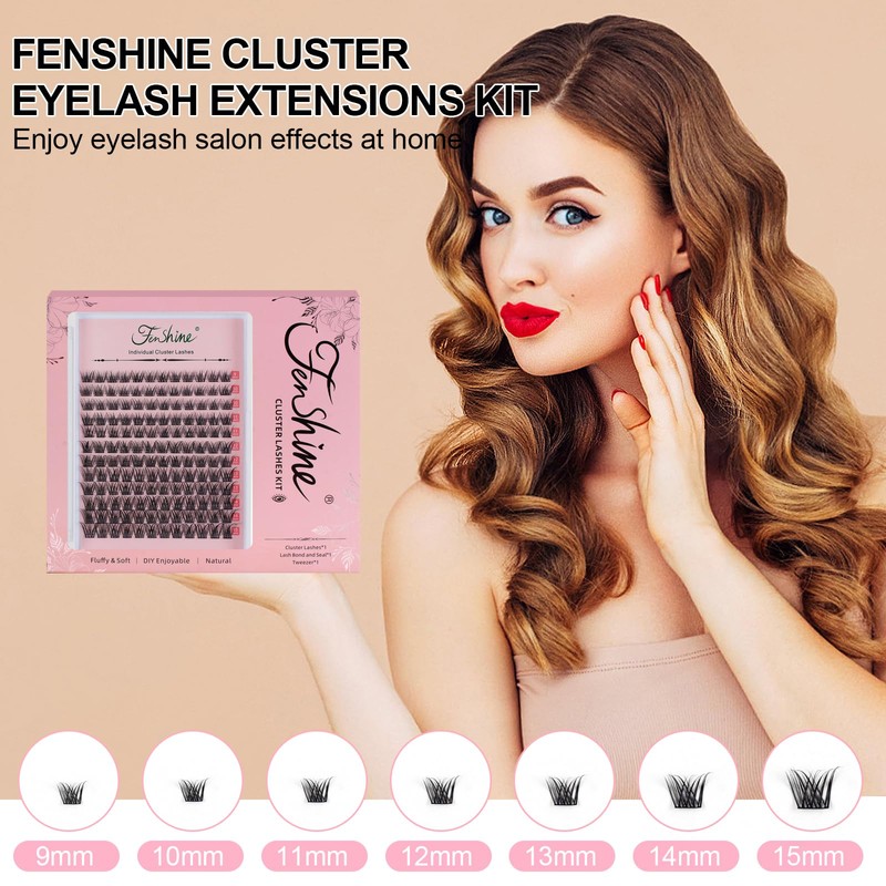 Fenshine Cluster Lashes, Individual Eyelashes, D Curl, 9-15 mm Length,