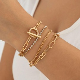 Gold Bracelets for Women Non Tarnish Trendy 14K Gold Plated Bangle Bracelets Chunky Gold Bracelet Stackable Cuban Chain Link Bracelets Minimalism Gold Stack Bracelets for Teen Girls Gifts Trendy Stuff