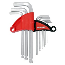 Dekton 9PC Ball End Short Hex Key Set | Ball Point Heads for Up to 25° Angles | Heat Treated for Strength | Ideal for Precision Fastening | Handy Key Holder Included | Includes Sizes 1.5mm to 10mm