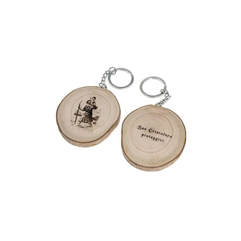Natural Wood St Christopher Travel Protection Keyring, m
