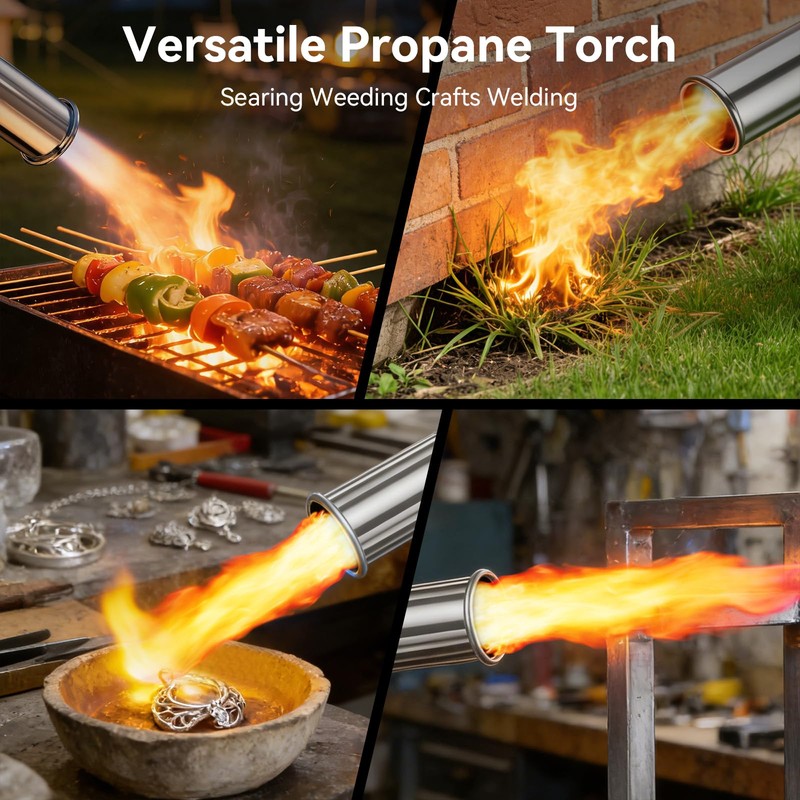 Kimmzii Propane Torch with Felt Storage Pouch, One-Tap Max Flame,