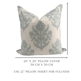 Jillien Harbor “The Naples” Floral Block Print Pillow Cover – Soft Grey and Off-White Decorative Throw Pillow Cover – Grandmillennial Home Decor, 20" x 20"