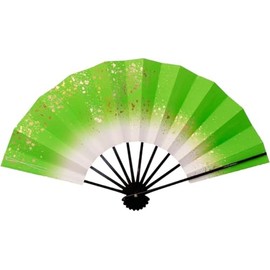 Ginga Mai Fan, Wakakusa 9.0 inches (9 to 5 minutes), Black Painted Bone, For Dance, green