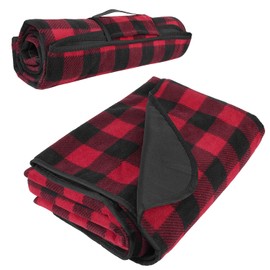 Tirrinia Outdoors Waterproof Blanket, 59”x 79” Lightweight Fleece Stadium Windproof Throw Mat for Traveling, Camping, Hiking, Football - Machine Washable, Red-Black Plaid