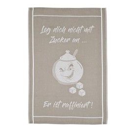 Ross Cotton Tea Towel with Sayings "Leg Dich Nicht mit Zucker anzu" Beige 50 x 70 cm