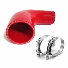 AotoKoop AotoKoop ID 1.5 to 2.5" (38mm to 63mm) Silicone Reducer 90 Degree Silicone Elbow, Leg Length 4" (102mm), 4-Ply Reinforced Wall 0.2" (5mm), with T-Bolt Clamps 2pc Red