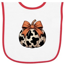 inktastic Cow-Patterned Pumpkin with Bow Baby Terry Cloth Bib White and Red 461a6