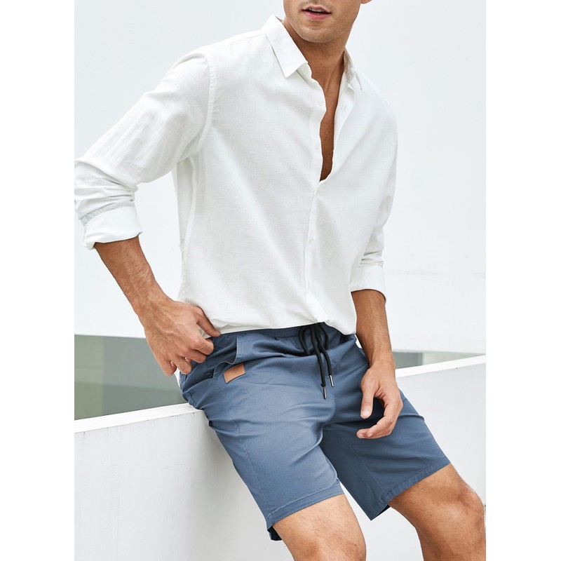 Jmierr Men's Summer Chino Shorts, Cotton, Elastic Waist, with Pockets,