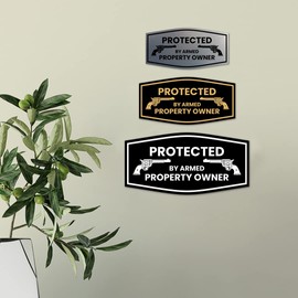 Fancy Protected by Armed Property Owner .45 Sign (Black/Gold) - Small 2 Pack