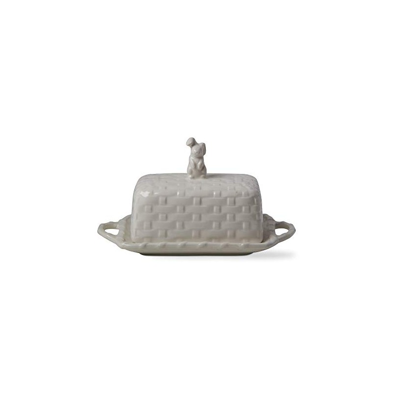 TAG Bunny Rabbit White Basketweave Easter Butter Dish With Cover