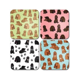 4 x Square Cocker Spaniel Coasters - Ginger English Dog Pets Illustration Animal Puppy Kids Boys Girls Dad Mum Family Drinks Home Set #81044