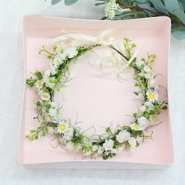 Women's Flower Headband, Hair Wreath, Flower Hair Bands, Accessories, Hair Accessories, Flower Headbands, Headpiece Headband with Flowers for Wedding, Carnival, Birthday, Party, White C