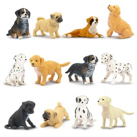 Toymany 12PCS Mini Dog Figurines Playset, Realistic Detailed Plastic Puppy Figures, Hand Painted Emulational Tiny Dogs Animals Toy Set, Cake Toppers Christmas Birthday Gift for Kids Toddlers