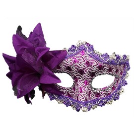 AZYOUNG Women’s Side Flower Multicolor Lace Covered Half Face Crown Masquerade Mask (Purple)