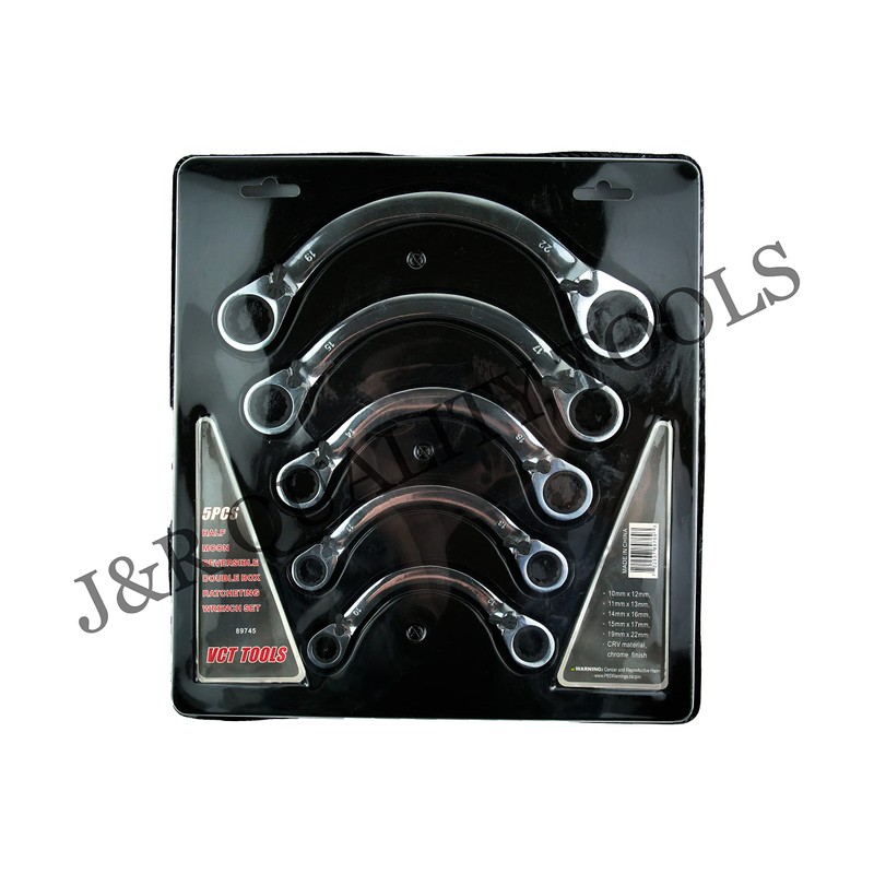 VCT 5pc Metric Ratcheting Double End Half Moon Reversible Wrench