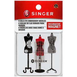 SINGER Gold Eye Embroidery Needles with Magnet, Sizes 3 & 9, 6 Count