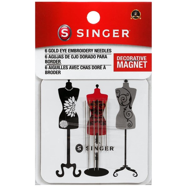 SINGER Gold Eye Embroidery Needles with Magnet, Sizes 3 & 9, 6 Count