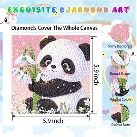 cviokrdu Panda Diamond Art Kits for Kids with Frame - Animal Diamond Art for Kids Ages 4 8 12, Animals Gem Painting Kit for Gift Home Wall Decoration(7x7inch)