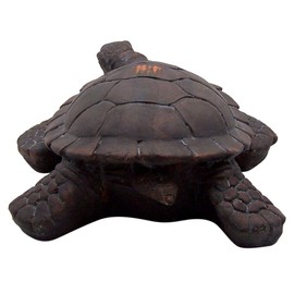 Large Black and Copper Tone Turtle Statue, Outdoor Garden Pond Figurine, 20 Inch