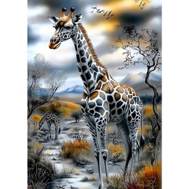 MXJSUA African Savanna Giraffe Diamond Painting Kits for Adults, 5D Diamond Art Kits for Beginners, DIY Full Round Drill Picture with Diamond for Home Wall Decor, 30x40cm