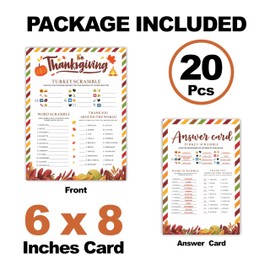 Thanksgiving Turkey Scramble Game Set, 30 Harvest Stripes Theme Fill-In Style Game Cards With Answer Sheet For Thanksgiving Parties, Family, Friends & Classroom Activities -B09
