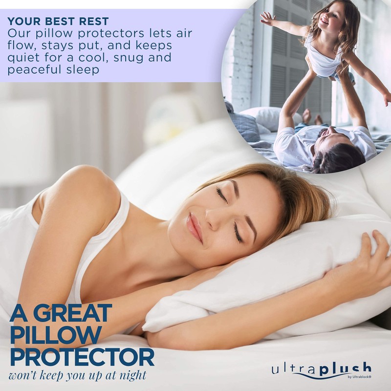 UltraPlush Pillow Protector- Waterproof & Hypoallergenic Covers - Dust Mite