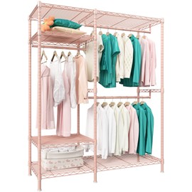 Raybee Clothes Rack Heavy Duty Loads 775LBS Clothing Racks for Hanging Clothes Metal Garment Rack Freestanding Wardrobe Closet Sturdy&Adjustable, Pink