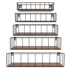 CRUGLA Floating Shelves Wall Mounted Set of 5, Hanging Storage Wall Shelf with Rail for Bathroom, Bedroom, Living Room, Kitchen