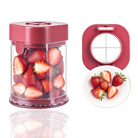 Kabwea Fruit Cutter Cup, Strawberry Slicer, Grape Cutter, Fruit Slicer, Strawberry Cutter, Kitchen Tool (Red)