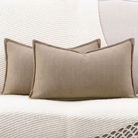 Madizz Set of 2 Simple Chenille Cushion Covers, Soft Decorative Cushion Covers for Sofa, Bedroom, Light Taupe, 40 x 80 cm, Rectangular