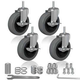 4 Inch Creeper Seat Wheels Replacement, Heavy Duty M10 x 1" Metric Threaded Stem Castors Set of 4 with Side Brake Rolling Mechanic Seat Caster Wheels for Detailing Garage Shop Stool