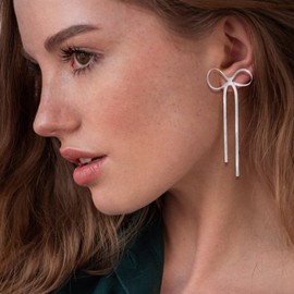 Bow Earrings for Women Girls Valentines Earrings Rhinestone Gold/Silver Bow Stud Earrings Dainty Sparkly Ribbon Earrings Elegant Bowknot Jewelry Valentines Day Gifts for Her