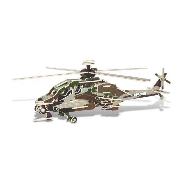 Puzzled 3D Puzzle Apache Helicopter Wood Craft Construction Model Kit,