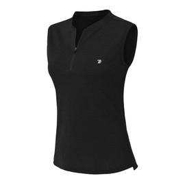 YSENTO Women's Golf Clothes Apparel Shirts Outfits Sleeveless 1/4 Zip Collarless Dry Fit UPF 50+ Tennis Polo Tank Tops Black Size M