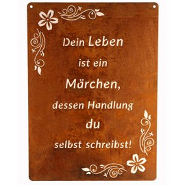 Sign Saying Board Rusty Garden Sign Patina Rust for Hanging Garden Decoration 29 x 21 cm "Es ist keine Villa (Fairytale)