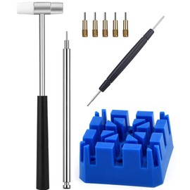 Watch Link Removal Tool Kit, Resizing Tool for Watch Band Strap Bracelet Adjustment & Replacement, with Repair Holder, Spring Bar Tool, Hammer, Punch and 5 Punch Pins (Blue)