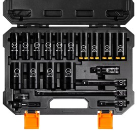 BOEN Pro 20-Piece 1/2" Drive Deep Impact SAE Socket Set, 3/8"-1-1/4",CR
