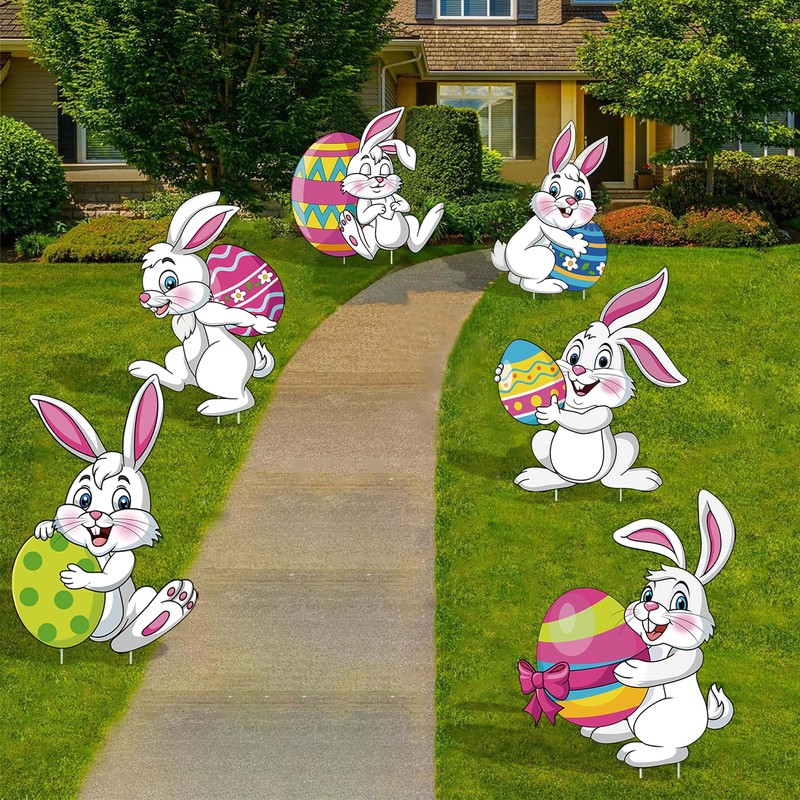 Easter Yards Signs Outdoor Bunny Lawn Signs with Stakes Bunny