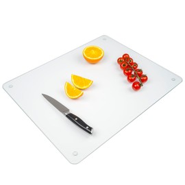Tempered Glass Cutting Board for Kitchen, Clear Glass Cutting Board with Rubber Feet and Rounded Corners, Dishwasher Safe, Easy to Clean, Heat and Scratch Resistant for Countertop, 18x24 inch