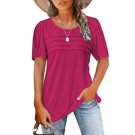JomeDesign Womens Summer Tops 2024 Short Sleeve Tshirts Loose Fit Hot Pink