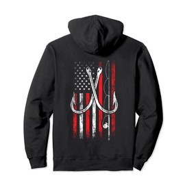 Fisherman - Fishing Hooks - Proud American Flag - Fishing Pullover Hoodie