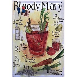 Decorative 7 Metal Plaque 30 x 20 cm Bloody Mary France USA Cocktail