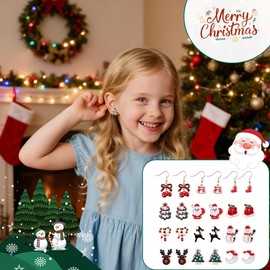 12 Pair Christmas Earrings for Women Christmas Trees Bells Snowflakes Santa Studs Earrings Set Christmas Party Jewelry Gifts (12 Pair Christmas Earrings)