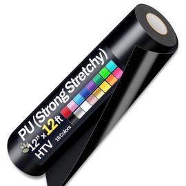 12" x 12ft Heat Transfer Vinyl Rolls, PU (Strong Stretchy) HTV Vinyl Black for Shirts, Sooez Iron on Vinyl for All Cutter Machine, Easy to Cut & Weed for DIY Heat Vinyls Design, Matte Finish