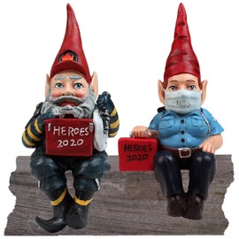 Generic Fireman and EMT Paramedic Garden Gnome Statues – Special Edition 2020 Commemorative 10inch H Shelf Sitter Gnome Figurines - Set of 2 by Hometown Heroes, Multicolor, 10inch Tall