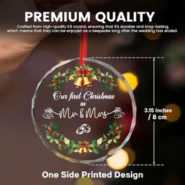 Sportyzen 2024 Christmas Ornament - Our First Christmas Mr & Mrs Glass Ornament Wedding Keepsake, Newlywed & Bridal Shower Gifts, Just Engaged Gifts for Couples, Bride & Groom, Perfect for Her & Him